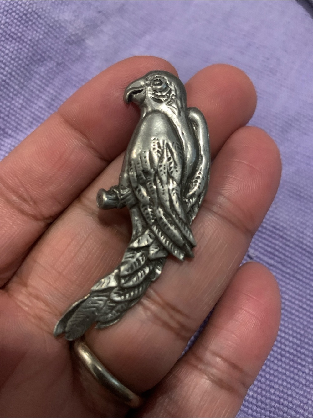 Antique Pewter Parrot Brooch
